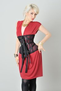 画像2: 砂時計型　ファンレーシング　アンダーバスト　（夏用／ブラック） Hourglass Shaped Fan Lacing (mesh/Black) (2)